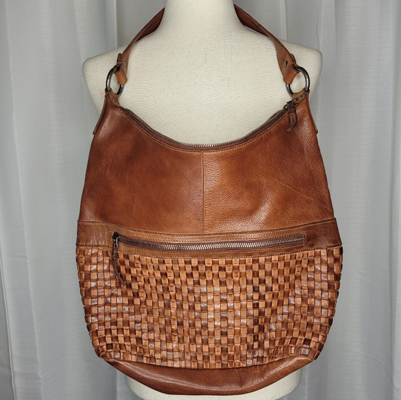Vilenca Holland Handbags - Vilenca Holland Genuine Leather Braided Brown Cognac Hobo Bag Purse